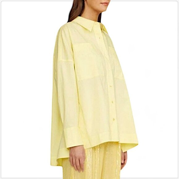 STAUD Payton High Low Button Front Poplin Top Oversized Shirt Sunray NEW NWT M L - Picture 1 of 11